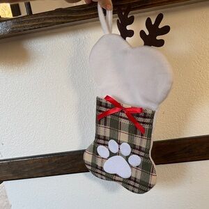 Plaid Dog Paw Christmas Stockings with Antlers